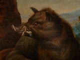 a painting of a bear eating a piece of meat