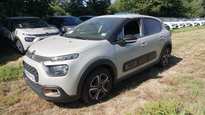 une petite voiture garée dans l'herbe