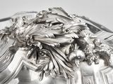 a silver plate with a lion head on top of it