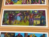 three pictures of people on a table with pictures of them
