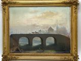 an image of a painting of a bridge over a body of water
