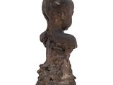 an image of a wooden busturine of a woman on a white background