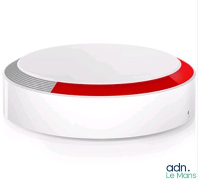 une image représentant un objet rond blanc et rouge orné d'une bande rouge