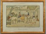 tableau représentant un groupe de personnes à cheval dans une cour