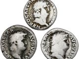 trois pièces romaines en argent représentant la tête d'un homme et d'une femme