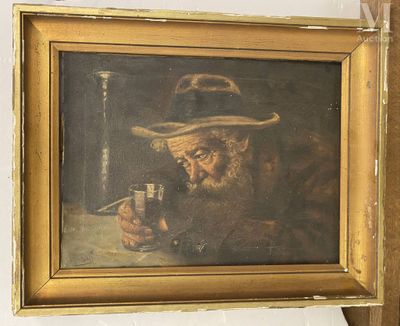 un tableau représentant un vieil homme avec un chapeau et une pipe