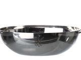 stainless steel mixing bowl with chain handles on a white background