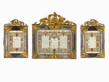 three framed pictures of ornate gold and glass frames on a white background