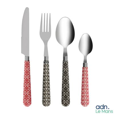 Lot de 64 couverts en inox. Deux motifs différents, deux col…