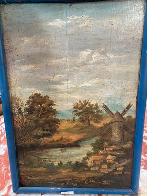 Ecole Moderne rivière et moulin Huile sur panneau signée BIZ…