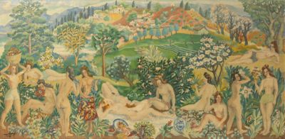 Auguste HARZIC (1902-1988). Jardin d'Eden.