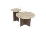 deux tables avec des plateaux en marbre sur fond blanc