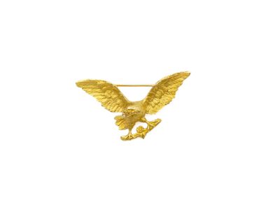 an image of a gold eagle pin on a white background