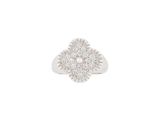 a close up of a diamond ring on a white background
