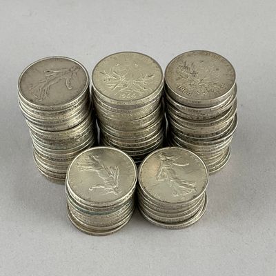 FRANCE, Ve République. 79 x 5 F argent type Semeuse 1964.