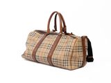 Sac de voyage à carreaux Burberl avec poignées en cuir marron