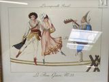 painting of a couple on a tight rope with a guitar in the background