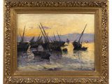 an image of a painting of boats in a body of water
