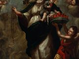 a painting of a woman holding a child and surrounded by angels
