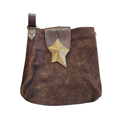 a close up of a brown bag with a star on it