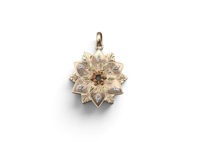 14k yellow gold diamond flower pendant
