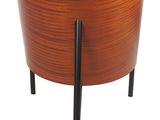 an image of a wooden planter with black legs on a white background