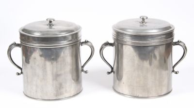 pair of silverplated sugar and pepper shakers with handles
