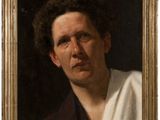 an oil painting of a man with a white towel around his neck