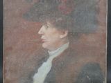 an old painting of a man with a red hat on a wooden easel