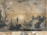 tableau représentant un homme debout sur un bateau au milieu d'un plan d'eau