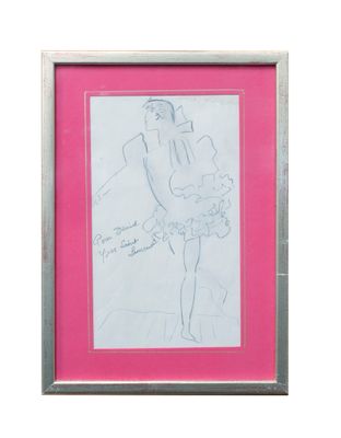 dessin représentant une femme en tutu tenant un enfant dans ses bras