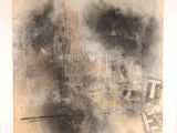 a picture of a painting of a city with smoke coming out of it