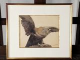 une photo d'un oiseau perché sur un chevalet