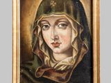 a painting of a woman wearing a green head scarf
