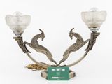 a pair of art nouveau style candlesticks in the form of two birds