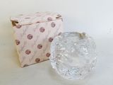 an image of a clear glass apple sitting next to a box