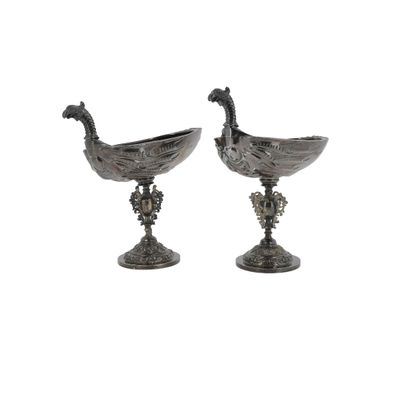 pair of antique silver plated peacocks on pedestal vases
