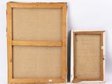pair of antique wooden frames with burlock paper backing