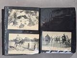 three old black and white photos of people riding horses in a field