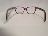 the glasses are made of plastic and have a red frame