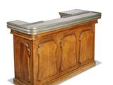 an image of a wooden reception table with a marble top