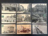 many old photos of old buildings and cars on the street