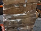 a stack of boxes sitting on a pallet in a warehouse