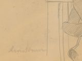 drawing of a woman sitting at a table with a cup of coffee in her hand