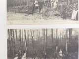 deux vieilles photos en noir et blanc représentant des personnes et des animaux dans les bois