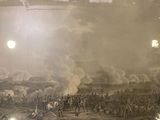a picture of a painting of a battle in the middle of a room