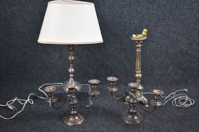 Métal argenté Lot d'un bougeoir en métal argenté monté en la…