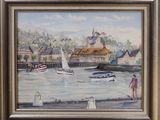 une image d'un tableau représentant un bateau sur l'eau