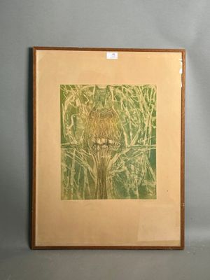 painting of a bird perched on a tree branch in a frame