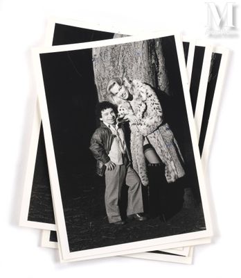 three black and white photos of a man and a woman standing next to a tree